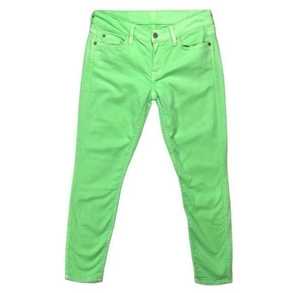 7 For All Mankind Jeans Womens Size 30 Spring Green Skinny Cropped Stretchy - Picture 1 of 13